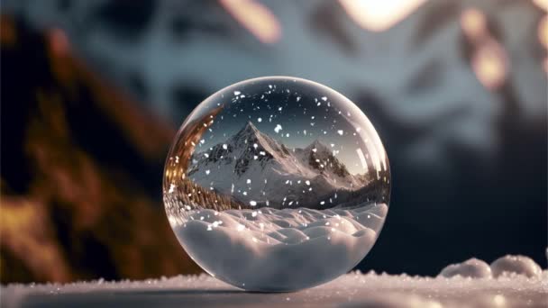 Snowglobe Dengan Lanskap Gunung Musim Dingin Dengan Salju — Stok Video
