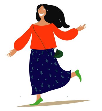 Gülümseyen ve alışveriş yapan uzun boylu bir kadın.