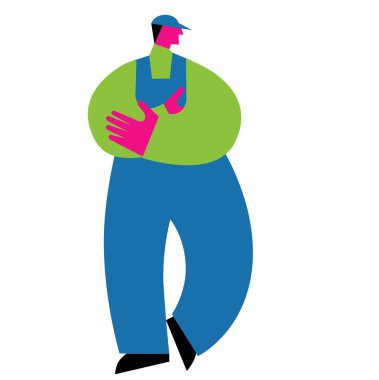 A man in overalls on a white background