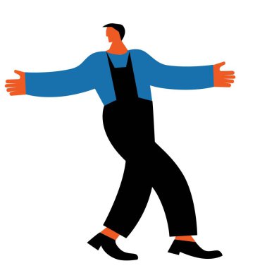 A full-length man is dancing. White background