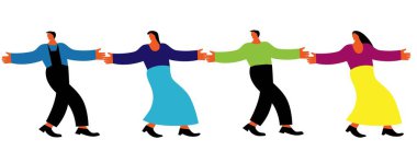 Men and women dance. White background