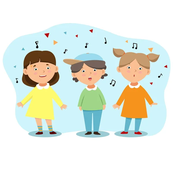 Drei Kinder Singen Vor Notenhintergrund — Stockvektor