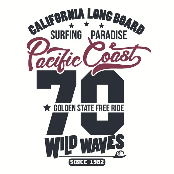 Surf Shirt Design Gráfico Selo Impressão Surf Surfistas Califórnia Usam — Vetor de Stock