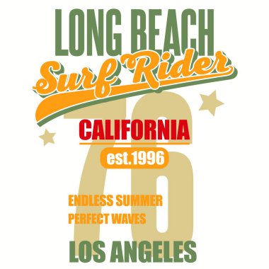 Sörf t-shirt grafik tasarım. sörf yazdırma damgası. California sörfçü tipografi amblemi giymek. Yaratıcı tasarım. Vektör