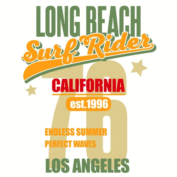 Surf Shirt Design Gráfico Selo Impressão Surf Surfistas Califórnia Usam — Vetor de Stock