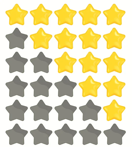 5つ星のアイコン 黄色の星がセット フィードバック評価設計 ランクの質 ベクトル — ストックベクタ
