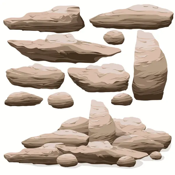 石岩のミネラル漫画 イソメトリックフラットスタイルのグラフィック 異なるボールダーのセット 天然石パイル ベクター ロイヤリティフリーのストックイラスト
