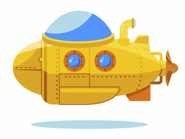 イエロー潜水艦 バティスキャプシュ漫画 水中船 海上調査輸送 ダイビング装置 ボートフラットデザイン ベクター ロイヤリティフリーのストックイラスト