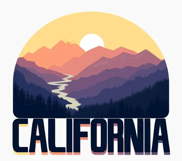Футболка Каліфорнійських Гір Векторна Графіка Емблеми Золотий Державний Національний Лісовий Стоковий вектор
