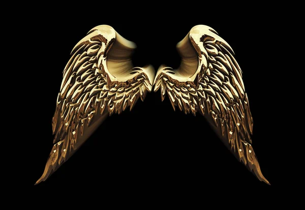 Gouden Engel Vleugels Achtergrond Zwart Rechtenvrije Stockafbeeldingen