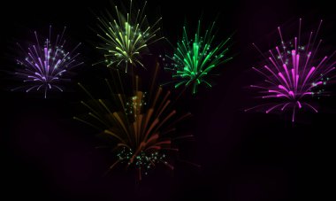 renkler gece gökyüzünde havai fişek patlama