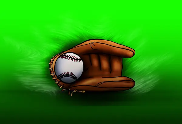 Mavi arka planda yeni bir top yakalayan bir beyzbol eldiveninin canlı çizimi heyecan ve enerjiyi çağrıştırıyor. Takım çalışması ve zafer gibi spor kavramları için mükemmel.