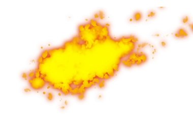 Soyut ateş, şeffaf arkaplanda parlak sarı alevlerle yanar.