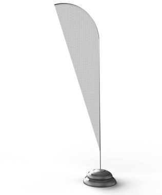 Beyaz boş rüzgar bayrağı gri arka planda yükseliyor