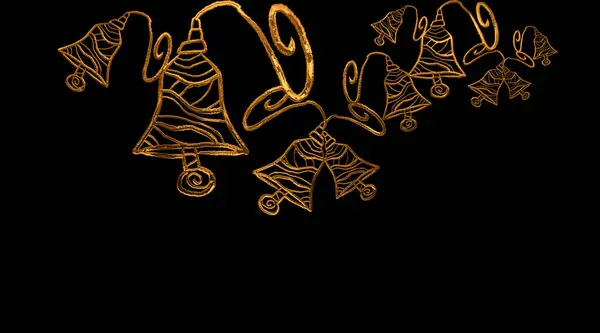 Altın Noel çanları siyah arka planda asılı fotokopi alanı ile