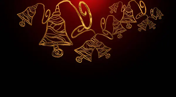 Altın Noel çanları siyah arka planda asılı fotokopi alanı ile