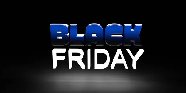 Kara Cuma indirimi. Arka planda yansıması olan 3D metin. 3D illüstrasyon, 3D canlandırma