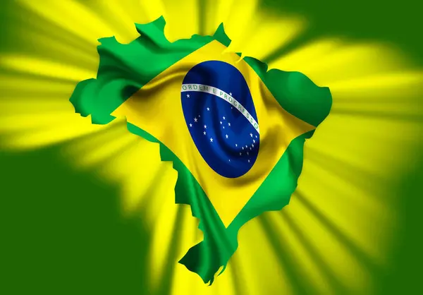 Brezilya bayrağını yeşil ve sarı arka planda Brezilya haritasında dalgalandırmak