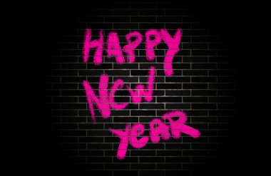 Happy new year graffiti on black brick wall wishing happy holiday clipart