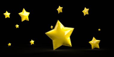 Gümüş yıldız şekilli balonlar, karanlık bir zemin üzerinde yüzerek, neşeli ve kutlayıcı bir atmosfer yaratırlar.