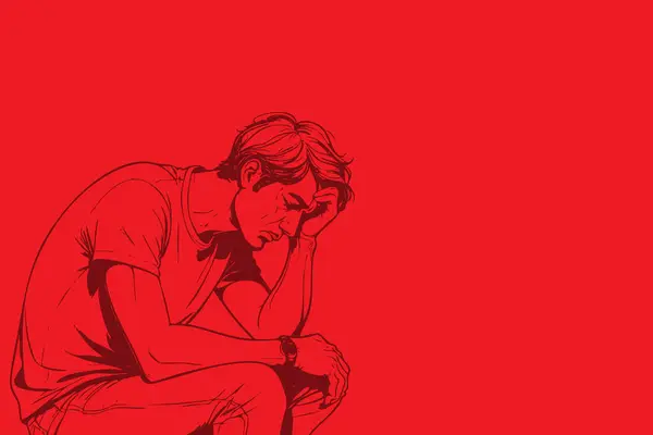 Depresyon ve yalnızlığı ifade eden üzgün bir gencin siyah ve beyaz çizimi.