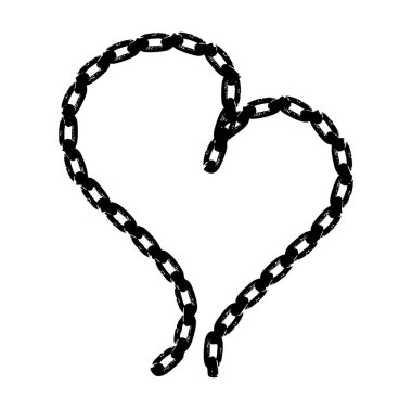 Metal zincir kalp şeklini oluşturur, aşkı, bağlantıyı ya da gücü sembolize eder, beyazı izole eder.