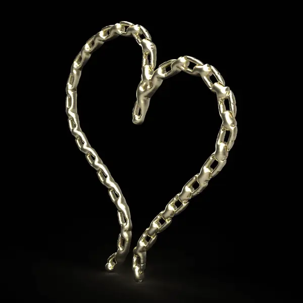 Altın zincir şeklindeki kalp, aşkı, bağlantıyı ve bağlılığı simgeliyor, siyah bir arka planda izole edilmiş.