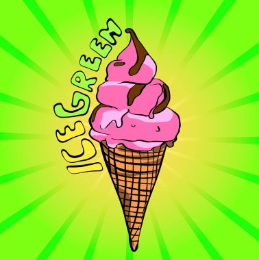 Lezzetli dondurma külahı yaz güneşi altında eriyor, çikolata sosu damlıyor.