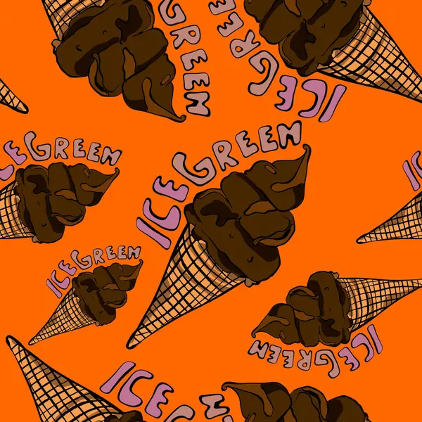 Buzlu yeşil yazıtlı çikolatalı dondurma külahları canlı pembe arka planda kusursuz bir kalıp oluşturuyor. Yaz ve yemek temalı projeler için mükemmel.