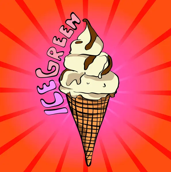 Lezzetli dondurma külahı yaz güneşi altında eriyor, çikolata sosu damlıyor.