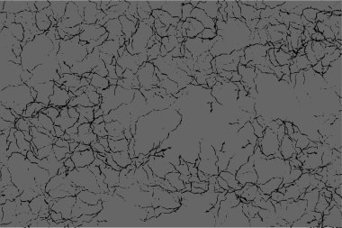 Beyaz bir yüzey boyunca yayılan karmaşık siyah çatlaklar ağı sıkıntılı ve yıpranmış bir doku arka planı oluşturur.