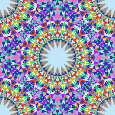 Çokrenkli oryantal çokgen mandala desenli arkaplan - bohem mozaik renkli vektör grafik tasarımı
