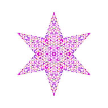 Geometrik soyut taç yaprağı yıldız sembolü - eğri taşlardan beşgen renkli vektör tasarımı ögesi