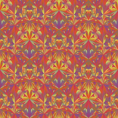 Çok renkli soyut üçgen çiçek desenli arkaplan tasarımı - çokgen dikişsiz vektör çizimi
