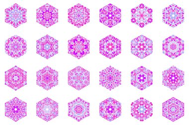 Soyut süslemeli soyut çiçek süsleme altıgen çokgen seti - geometrik geometrik geometrik süsleme elementleri eğri şekilli