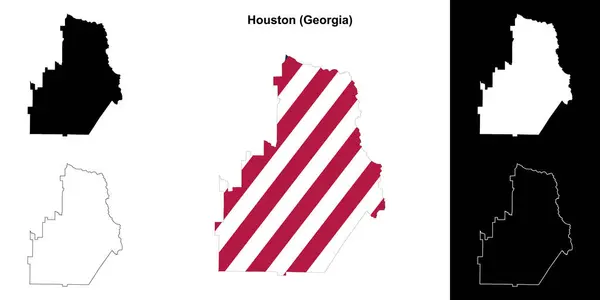 Houston County Georgia Nastíněná Mapa Nastavena — Stockový vektor