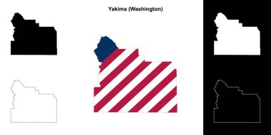 Yakima County (Washington) outline map set clipart