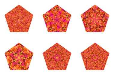 Soyut mozaik beşgen logo şablonu seti - arkaplanda süslemeli geometrik vektör unsuru