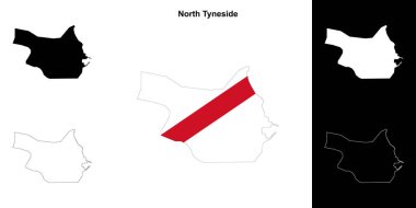 North Tyneside blank outline map set clipart