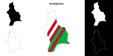 Denbighshire blank outline map set clipart