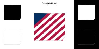 Cass County (Michigan) outline map set clipart