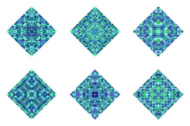 Süslemeli geometrik yalıtılmış mozaik köşegen kare sembol seti - soyut squa çokgen vektör ögesi