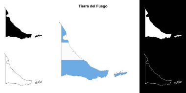 Tierra del Fuego province outline map set clipart
