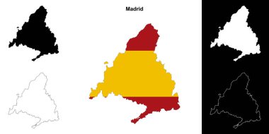 Madrid blank outline map set clipart