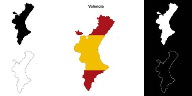 Valencia blank outline map set clipart
