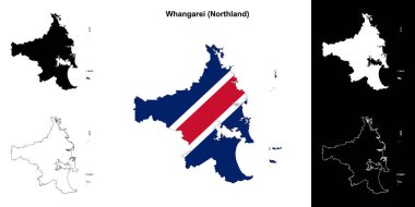Whangarei blank outline map set clipart