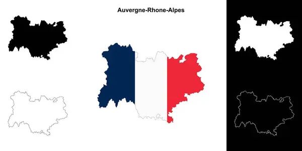 stock vector Auvergne-Rhone-Alpes region outline map set