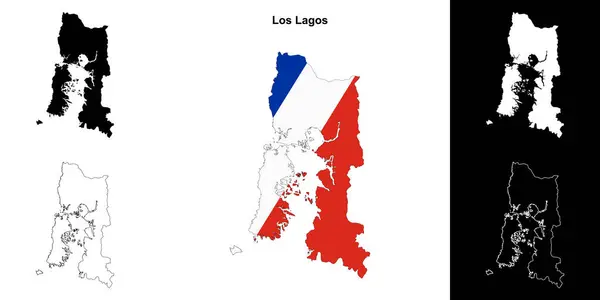 stock vector Los Lagos region outline map set