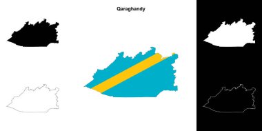 Qaraghandy region outline map set clipart