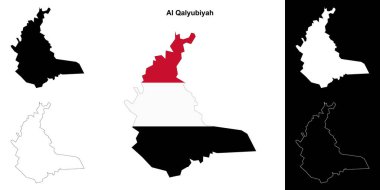 Al Qalyubiyah governorate outline map set clipart